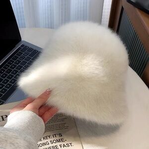 Fluffy White Bucket Hat